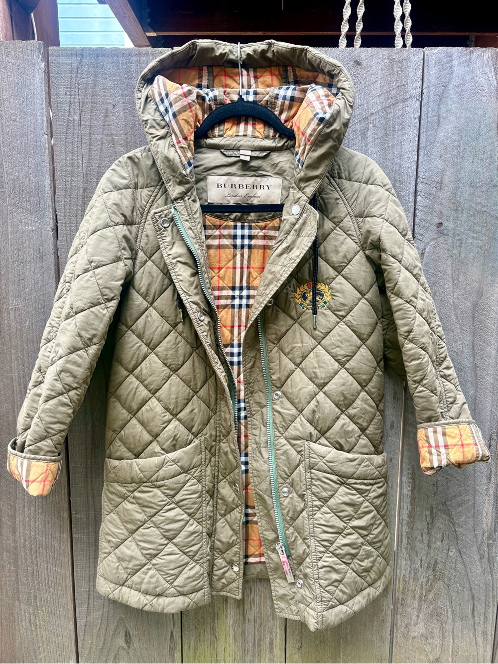 Burberry Olive Green Quilted Roxwell Jacket XS